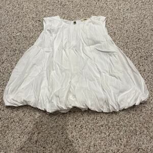 NWT Madewell Sleeveless Crewneck Bubble Hem Top Sz XS White Preppy Casual